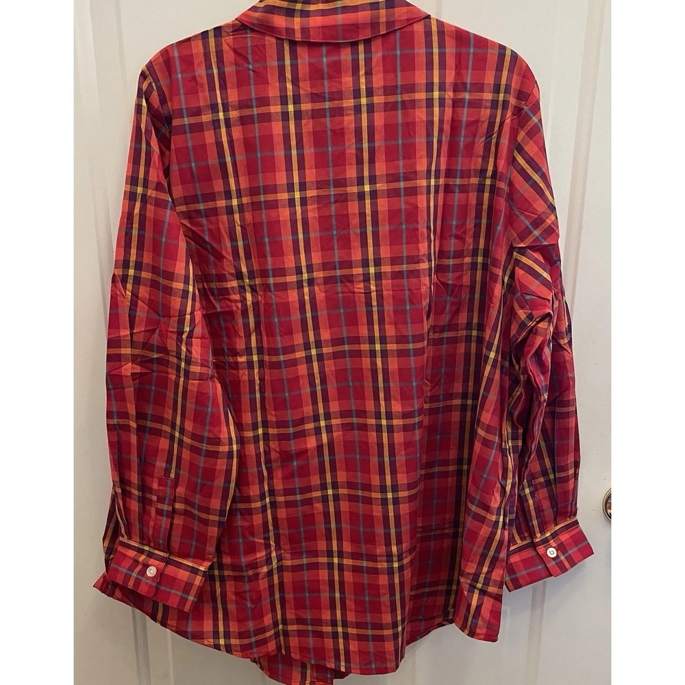 Woman‎ Within Red Plaid Button Up Long Sleeve Shirt 22 24 Preppy Classic New - Picture 6 of 7